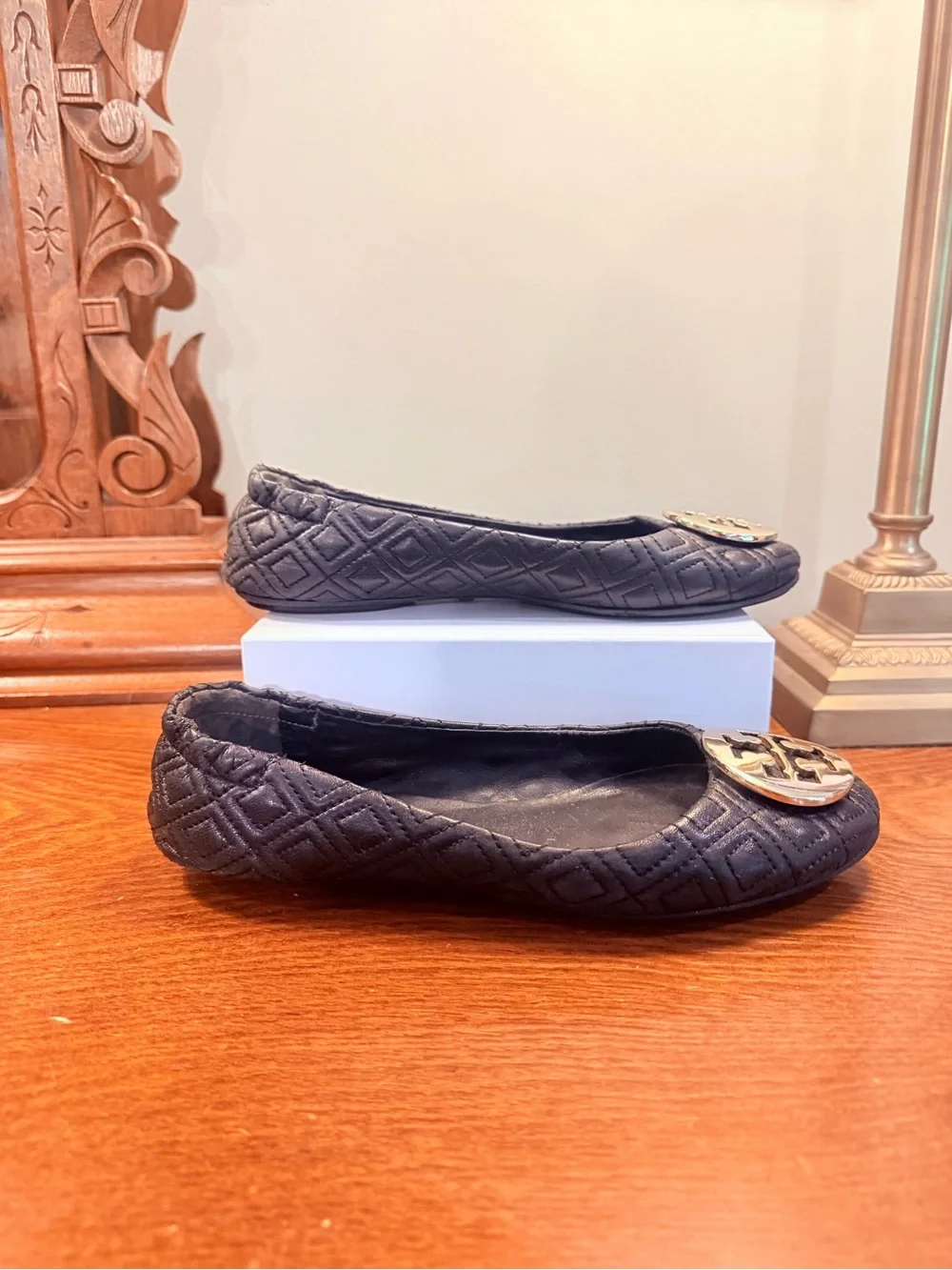 Tory Burch Quilted Minnie Ballet Flat in Perfect Black/Gold MSRP$238 Size 8